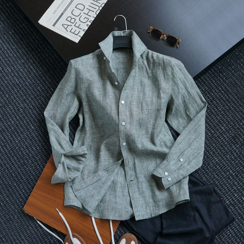 Cssugent Queen of Naples New Rich Old Money 100% Linen Shirt Men's Gentleman Business Commuting Shirt Cssugent Queen of Naples New Rich Old Money 100% Linen Shirt Men's Gentleman Business Commuting Shirt