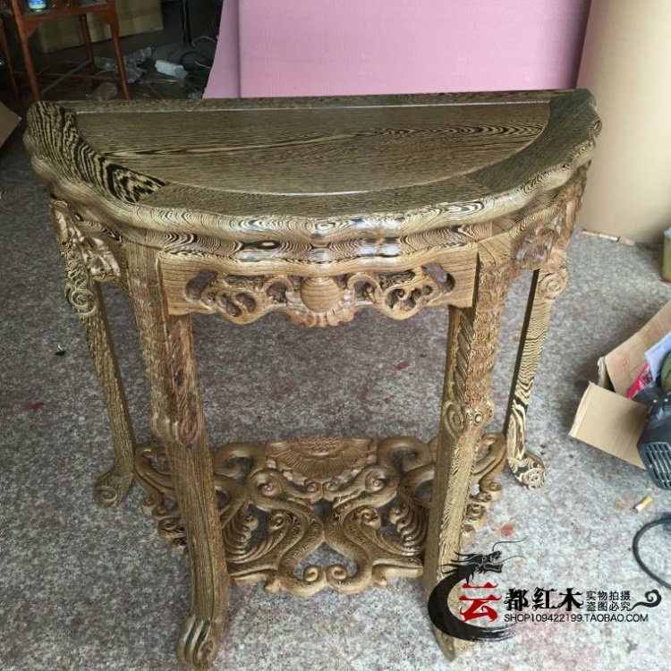 Cánh gà bằng gỗ hình bán nguyệt bàn gỗ gụ đồ nội thất hiên nhà hoa một số gỗ lê vàng châu Phi chạm khắc nửa mặt trăng nền tảng 0,8 m - Bàn / Bàn bàn ăn gỗ nguyên khối