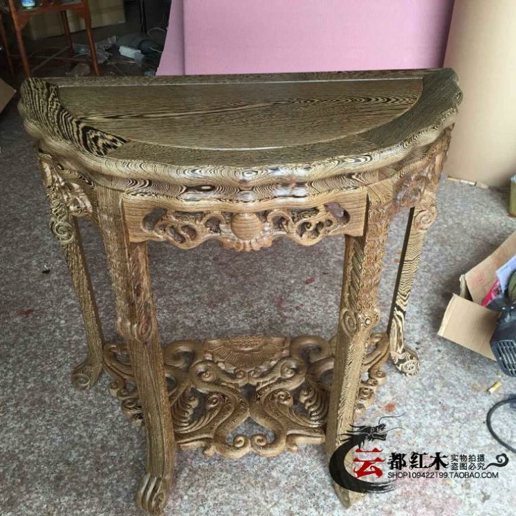 Cánh gà bằng gỗ hình bán nguyệt bàn gỗ gụ đồ nội thất hiên nhà hoa một số gỗ lê vàng châu Phi chạm khắc nửa mặt trăng nền tảng 0,8 m - Bàn / Bàn bàn ăn gỗ nguyên khối