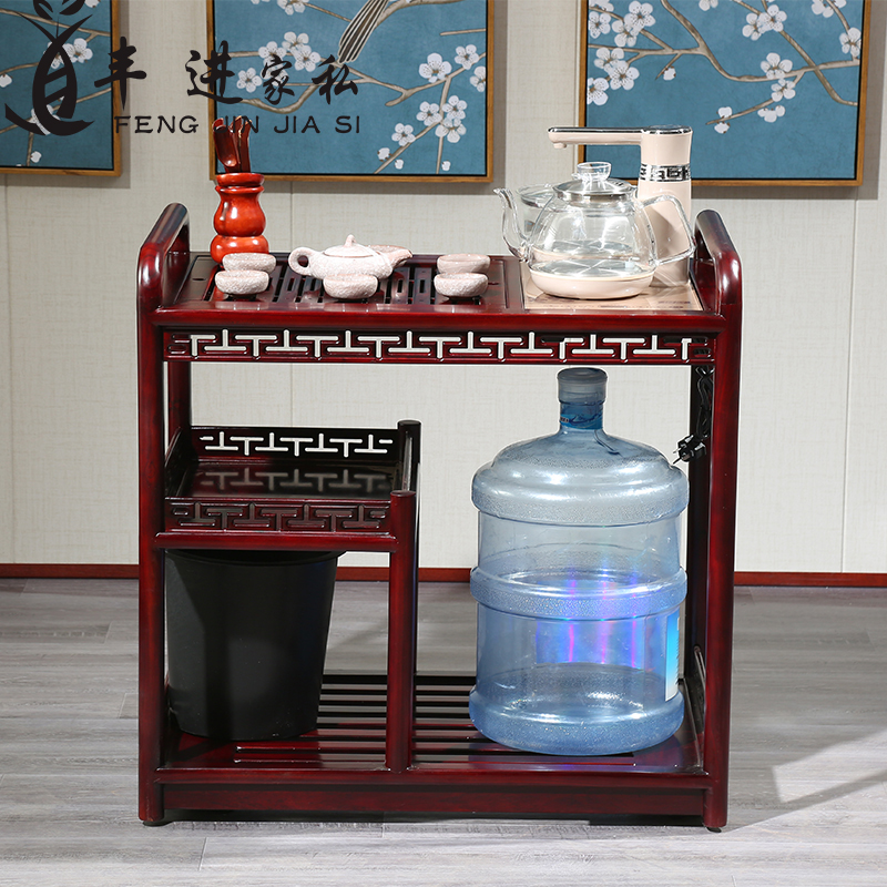 Red Wood Black Sandalwood Wood Mobile Tea Water Cabinet Tea Car Tea Water Rack Tea Table Solid Wood With Wheels Living-room Tea Table Red Acid Branches Tea Table