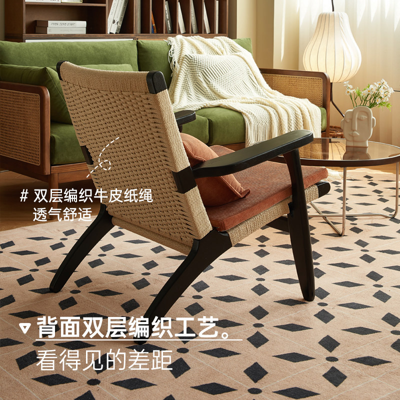 北欧全实木沙发椅:白蜡木简约藤编,轻松享受夏日清凉!-沙发椅-淘宝百科网