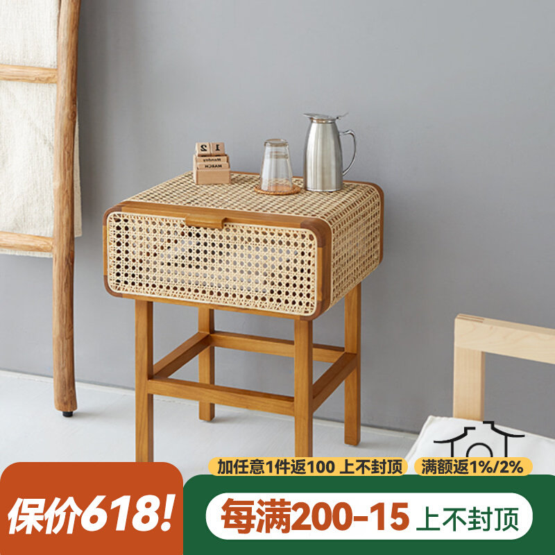 ins wind-style retro-bed head cabinet solid wood rattan chic small side a few brief modern Nordic home bedroom containing cabinet