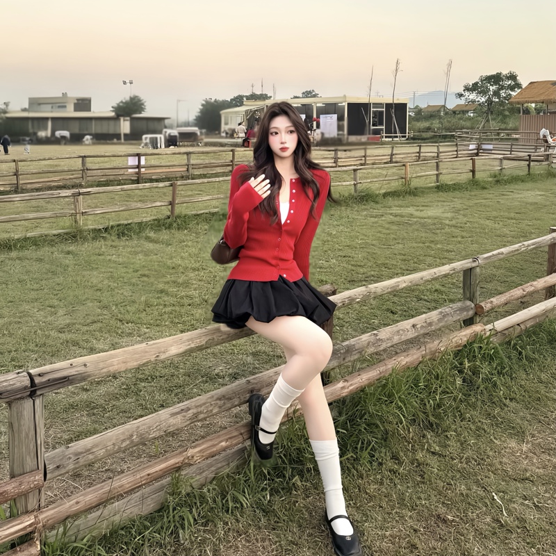 Byemypie Christmas Red Sweater New Slim Fit Knitted Cardigan for Women New Year Red Atmosphere Top for Women