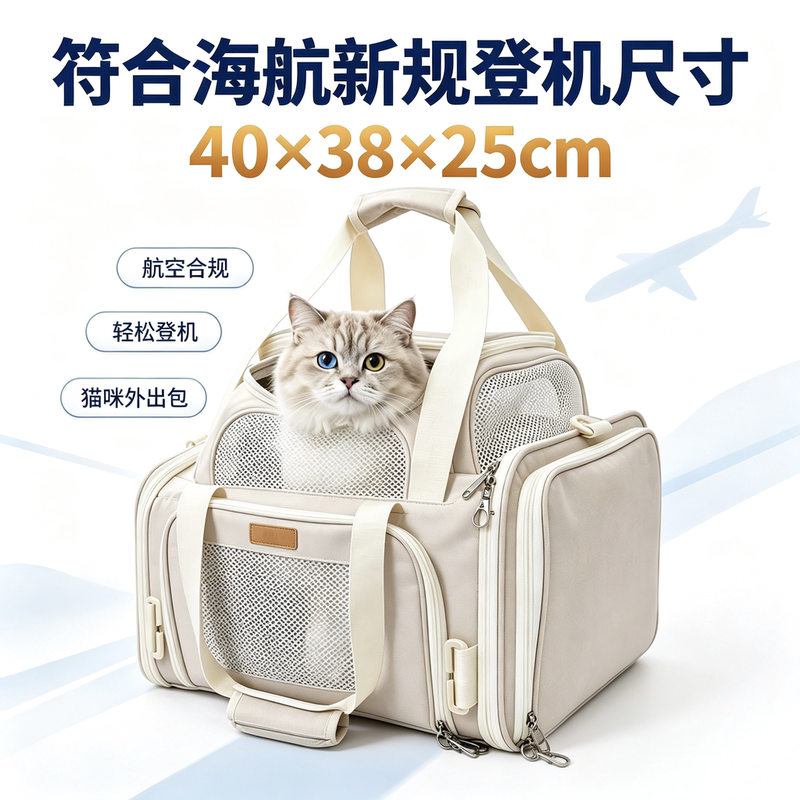 Pet Air Travel Soft Carrier, Hna New Regulations Allow It into the Cabin, Cat and Dog Boarding Case, Portable and Breathable Travel Cat Bag