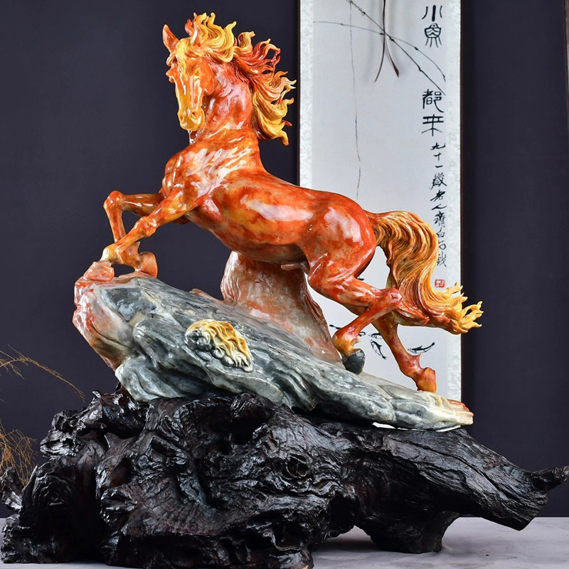 Fujian Natural Shoushan stone decoration Furong rough stone jade hand carved lucky town house living room home craft gift decoration