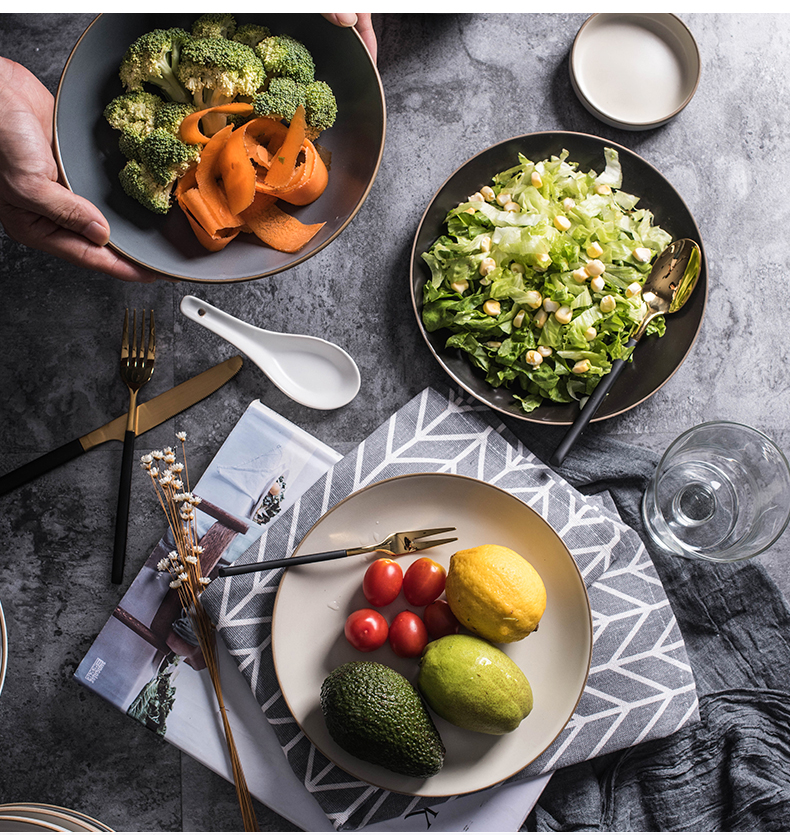 Dishes suit Japanese household utensils move simple bowl chopsticks north European ceramics new Nordic bowl plate combination