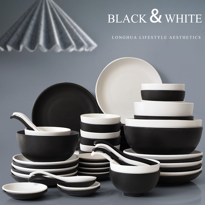 Unknown impression dishes suit household contracted ceramic dishes portfolio bowl chopsticks sets the Nordic move cutlery set