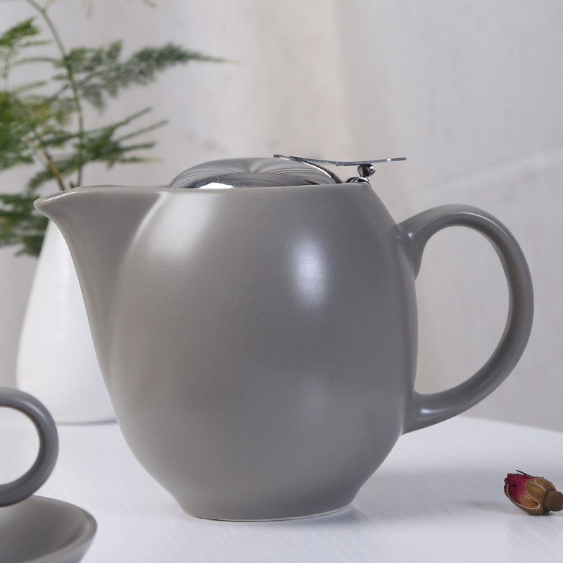 Matte enrolled ceramic teapot set home tea machine filter office coffee pot contracted pot of tea