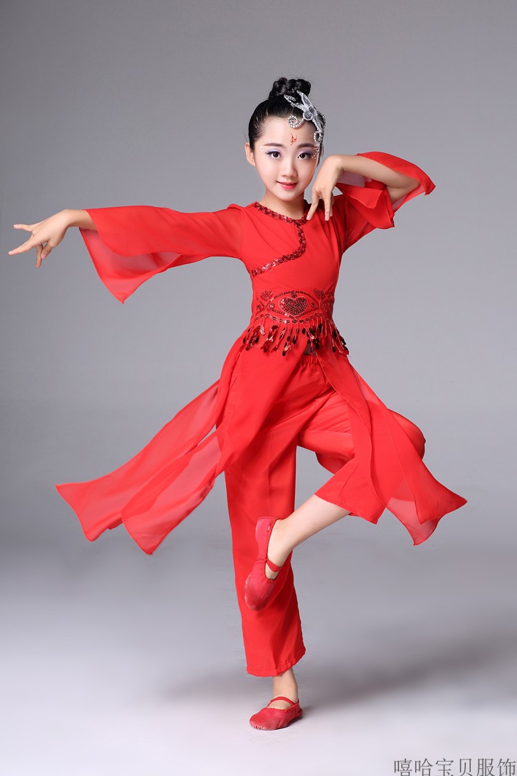 Trang phục múa trẻ em cổ điển mới trang phục trang phục múa thanh lịch chín trẻ em trang phục biểu diễn Yangko lễ hội đỏ thời trang trẻ em