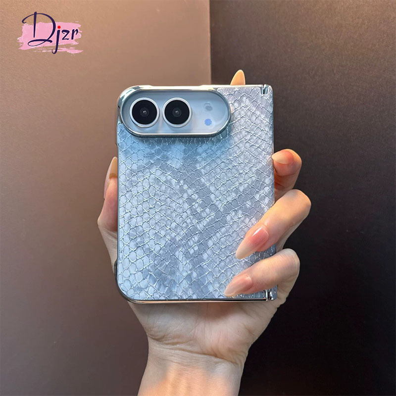 Suitable for iPhone Duo Phone Case, New Model for Women, Blue Volcanic Mouth Snakeskin Pattern, Wide Foldable Screen Cover, Apple 18Fold High-End Feel, Central Axis Protection, Ultra Electroplated Frame, Anti-Drop Protective Case