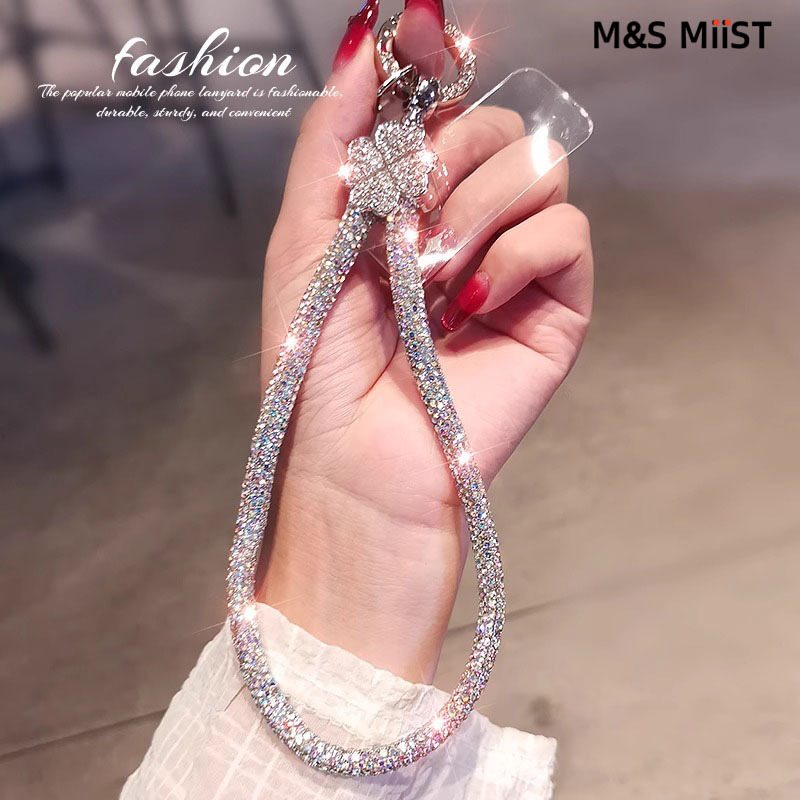 British M&S Miist Full Diamond Crystal Mobile Phone Chain Wrist Strap High-End Exquisite Rhinestone Four-Leaf Clover Mobile Phone Chain
