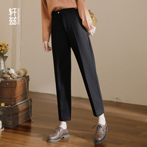 Xuanz woolen pants womens suit pants 2021 autumn and winter New High waist straight radish pants black casual Haren pants