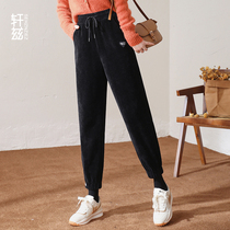 Xuan Zi corduroy pants children autumn and winter sports pants 2021 New loose bunch feet velvet Haren pants casual pants