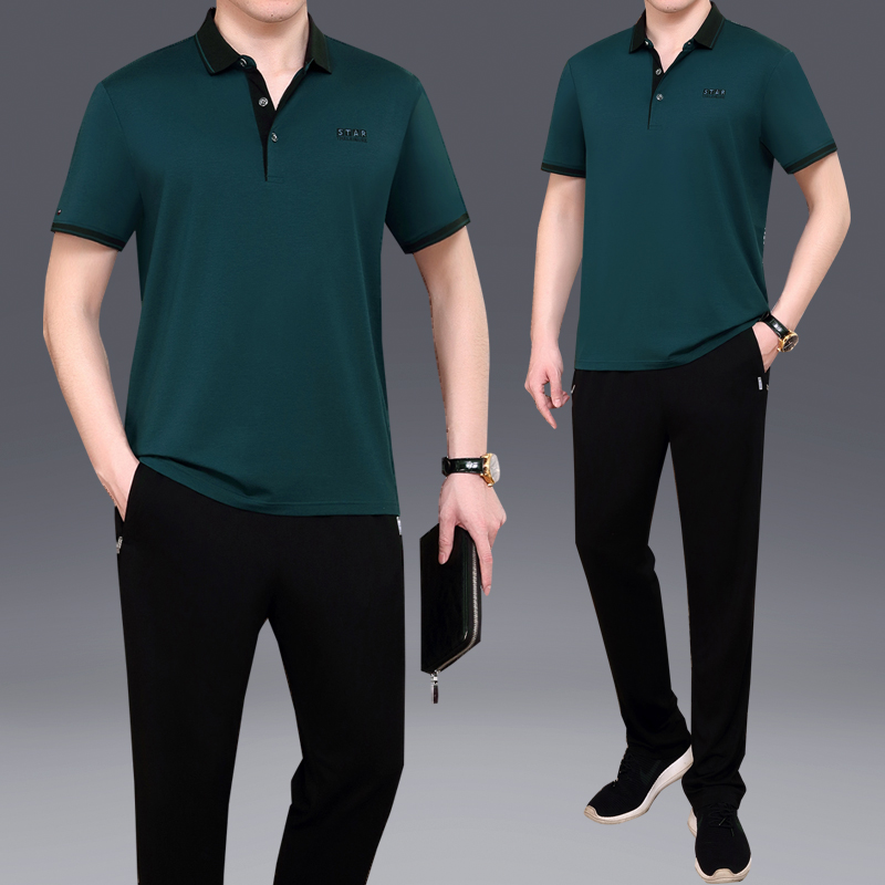 Middle-aged men's sports suit summer large-size short-sleeved trousers thin cool middle-aged leisure sportswear men