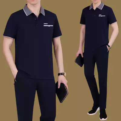 Dad sports suit short-sleeved trousers summer thin men's casual Father's Day middle-aged and elderly sportswear two pieces