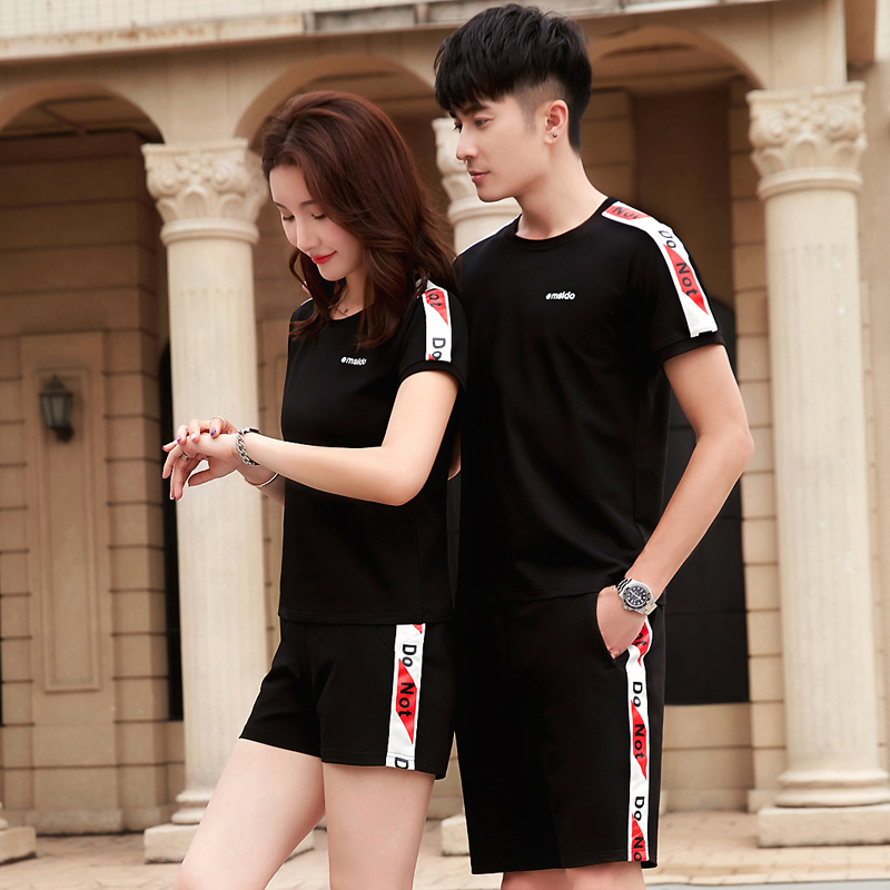 Couple Clothes 2021 New Trend Short Sleeve T - shirts Men's Sportwear Package Shorts Two Pieces of Woman's Kindle