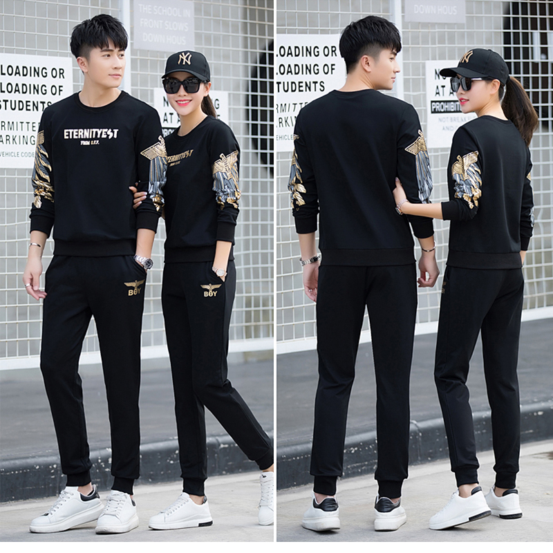 Lovers' clothing autumn clothing 2022 new spring and autumn season Korean version sports suit men's temperament round thick cotton T clothing trend