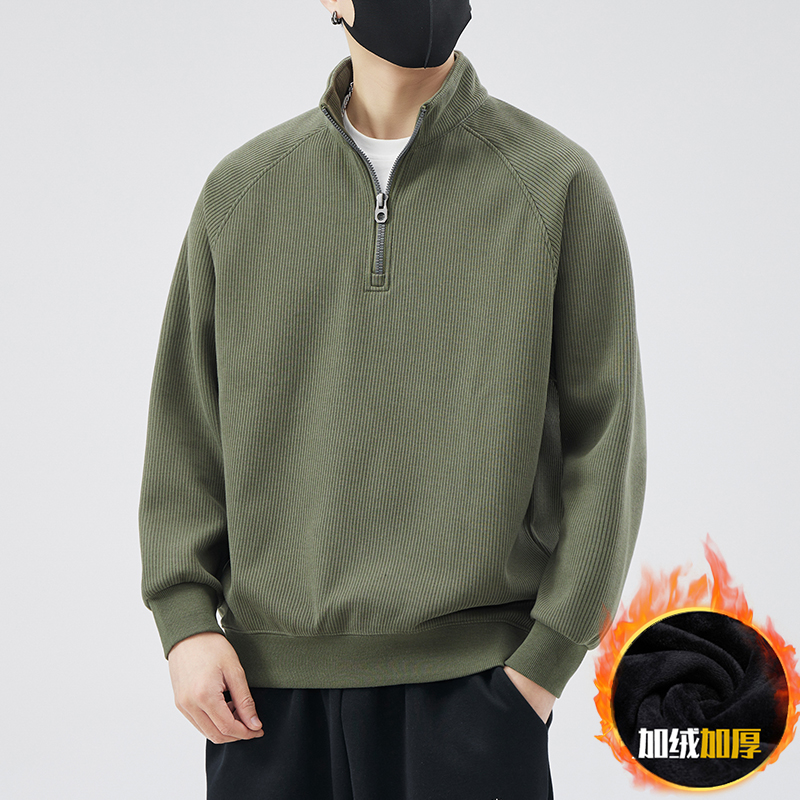 Gush thicken half zipped sweatshirt male spring autumn loose 2023 autumn winter new boarder set head slats bottom jersey-Taobao