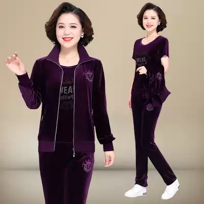 Middle-aged leisure suit 2021 spring and autumn 40-year-old 50 mother dress middle-aged Foreign style golden velvet sports suit women