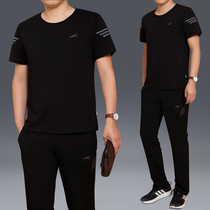 Middle-aged sportswear mens summer round neck short-sleeved casual running middle-aged and elderly sportswear plus size daddy thin section