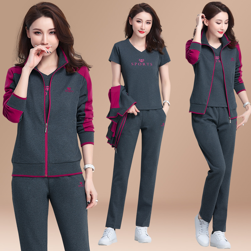 Middle-aged sports suit women's spring and autumn mother suit new middle-aged women's large size casual running sportswear