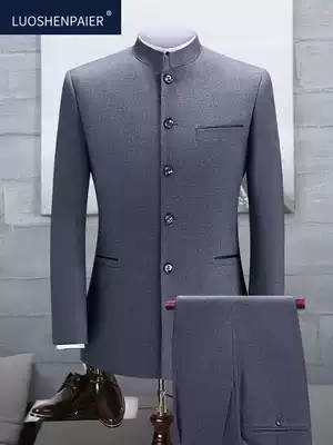 Zhongshan men's middle-aged Korean version of the tide, middle-aged and elderly men's stand-up suit, father, Chinese style wedding dress