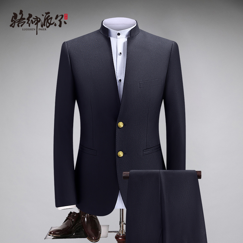 Loci Pell Zhongshan clothing male youth to fix Chinese style wedding gown gold button Chinese collar Chinese wind suit