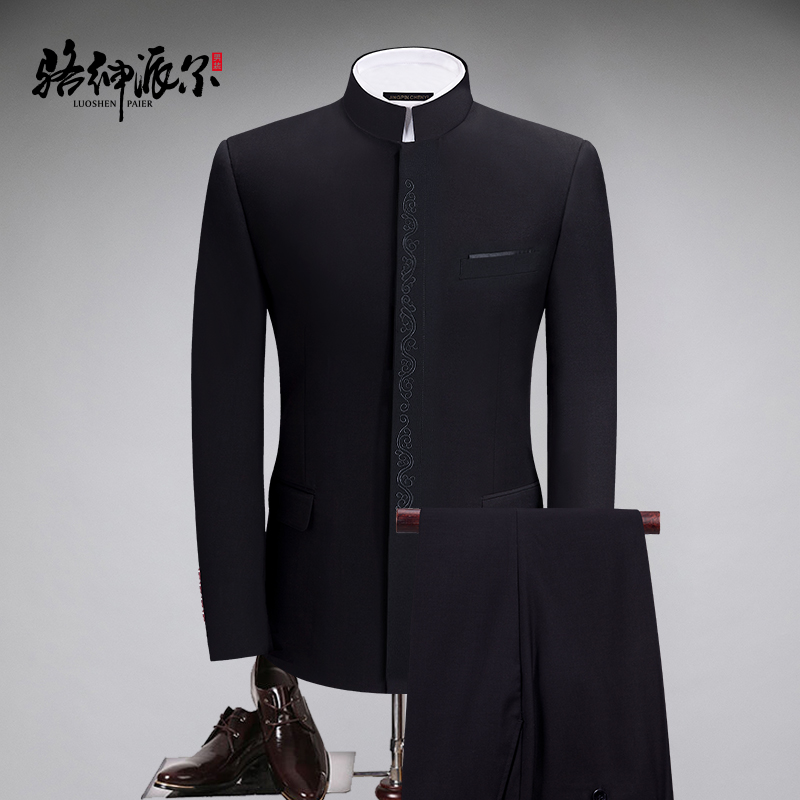 Luo Shenpaier tunic men's suit Chinese stand collar Chinese style youth dark placket slim men's Tang suit