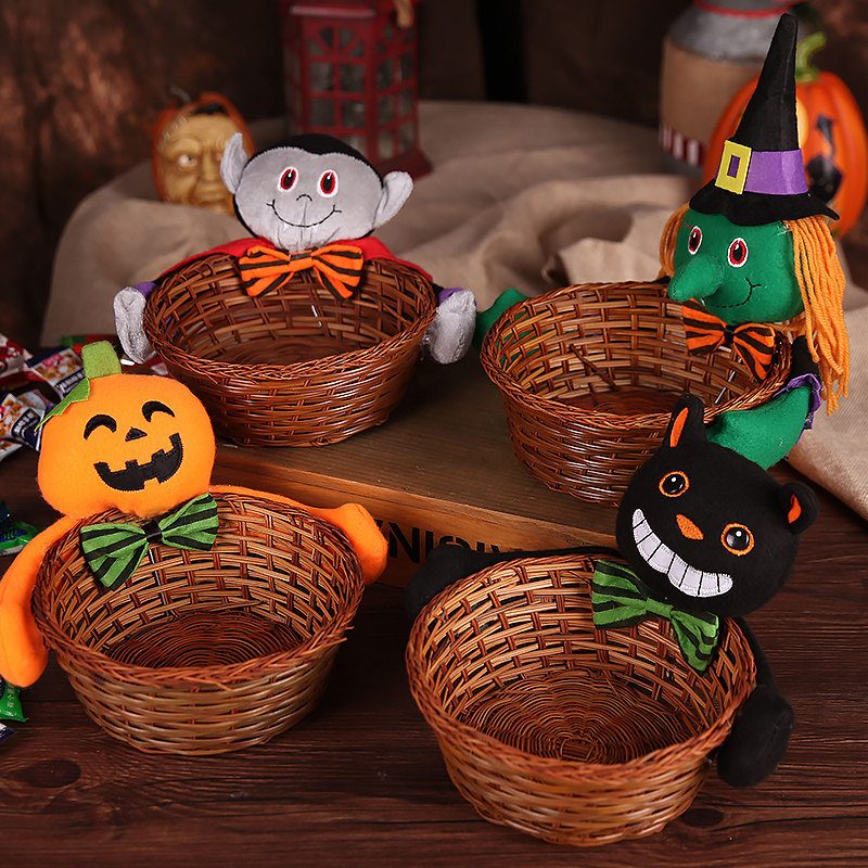 Halloween Creative Storage Woven Basket Children's Candy Basket Masquerade Arrangement Kindergarten Pumpkin Candy Jar