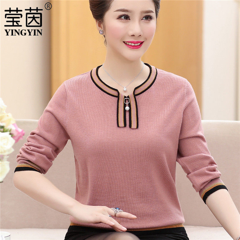 Young mother's spring new sweater 40-year-old 50-year-old woman loose base sweater Western style pullover sweater