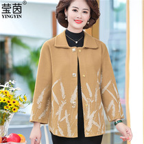 Middle-aged and elderly womens women 2021 New Foreign Air Age age age cardigan sweater temperament mother Autumn Sweater short coat