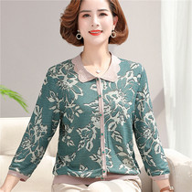 Mother dress 2022 Spring loaded with new turned-collar knit cardiovert blouse for older ladies 40-50-year-old sweater jacket