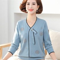 2022 New Mom Spring Clothing Foreign Air Knit Blouse Middle Aged Woman Jersey Mid-Aged Woman Long Sleeve Undershirt