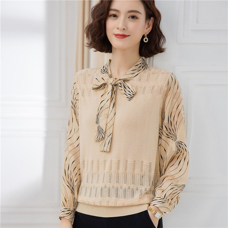 Mom Spring Clothing Foreign Pie Slimy Blouse 2022 New Middle Aged Fashion Knitted Sweatshirt Summer Snow Spinning Undershirt