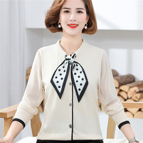 New mom clothes spring foreign air long sleeve T-shirt blouse for older lady spring and summer knit bottom yarn sleeves small shirt thin