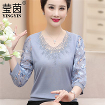 Middle-aged and elderly nv qiu zhuang new sweater 50-year-old Western style mom spring and summer priming blouse chiffon L T-SHIRT