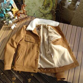 羊毛内里羊皮毛一体毛领度短款风暴骑士牛仔