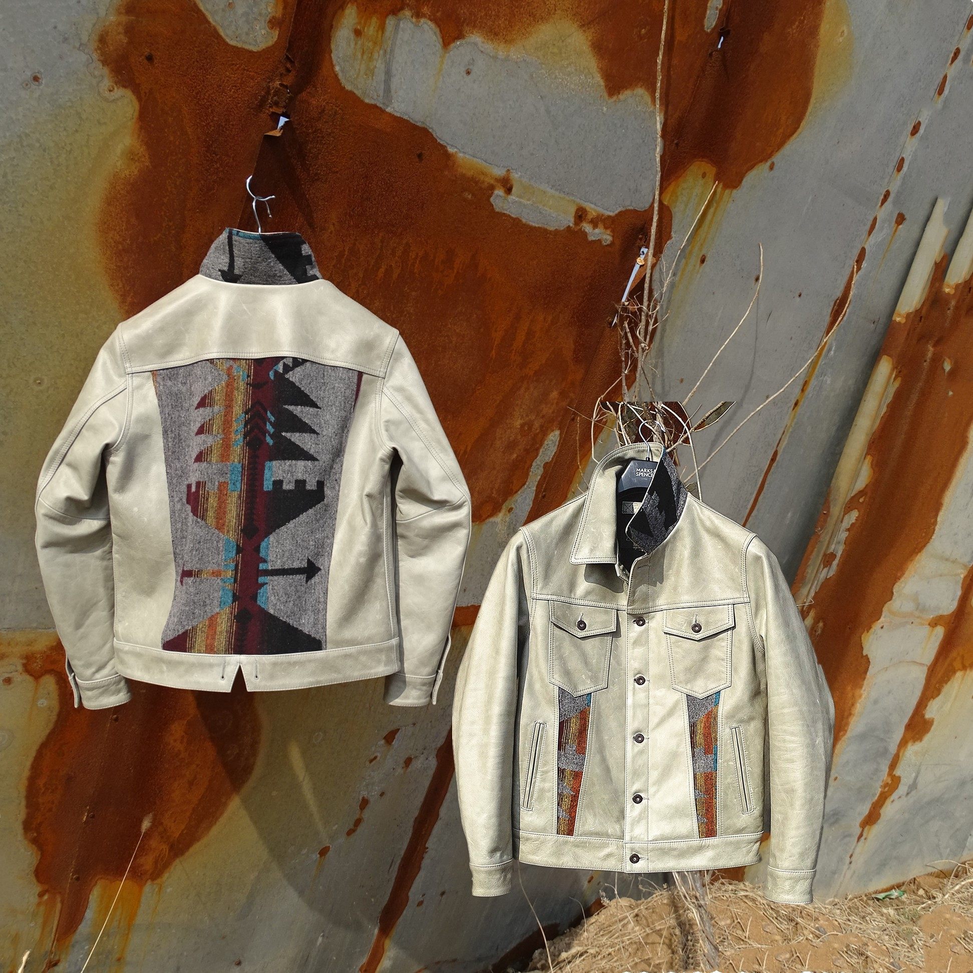 Half price pre-grab! Navajo Totem Wool X imported oil wax first layer cowhide 507 denim leather leather coat