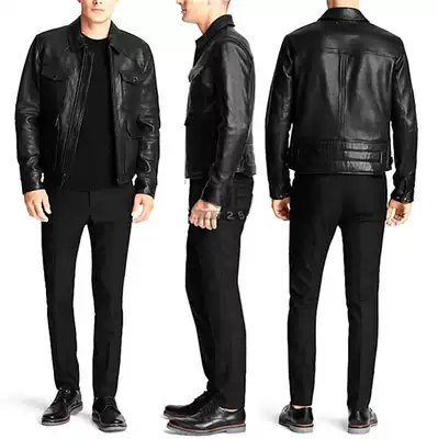 Lost money to earn money and drink Haining head sheepskin slim slim leather leather jacket short leather jacket men