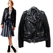  Welfare model exported to Japan original sheepskin motorcycle lapel oblique zipper leather leather clothing female