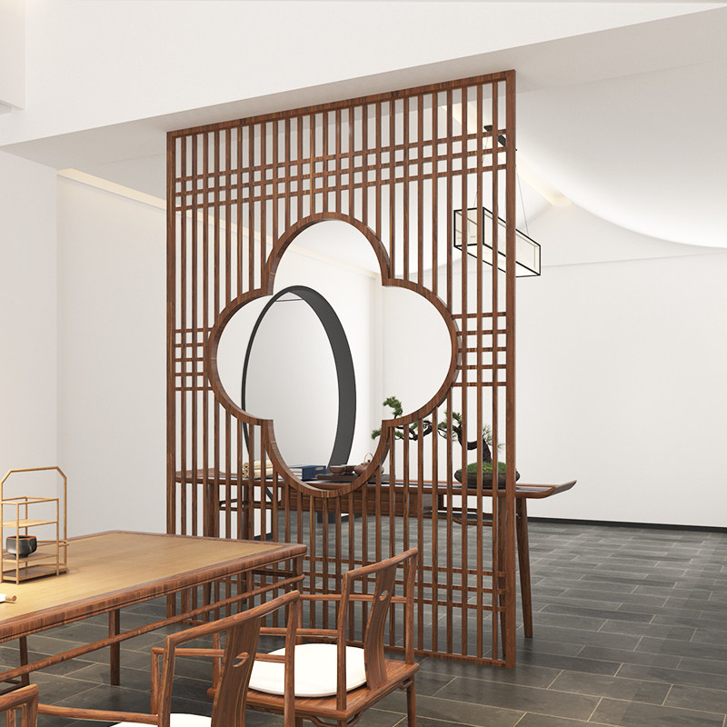 Modern new Chinese solid wood flower window partition Xuanguan Living room Fence Flower Type Screen Partition Hotel Lobby Screen