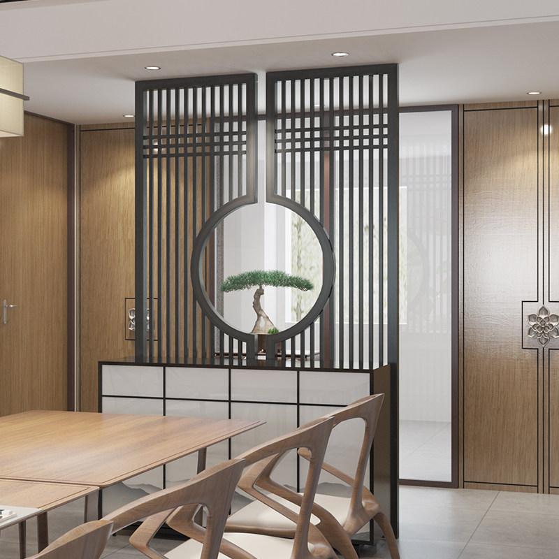 Modern new Chinese-style solid wood screen entrance living room cubicle seat screen fence partition wall hotel tea house custom design