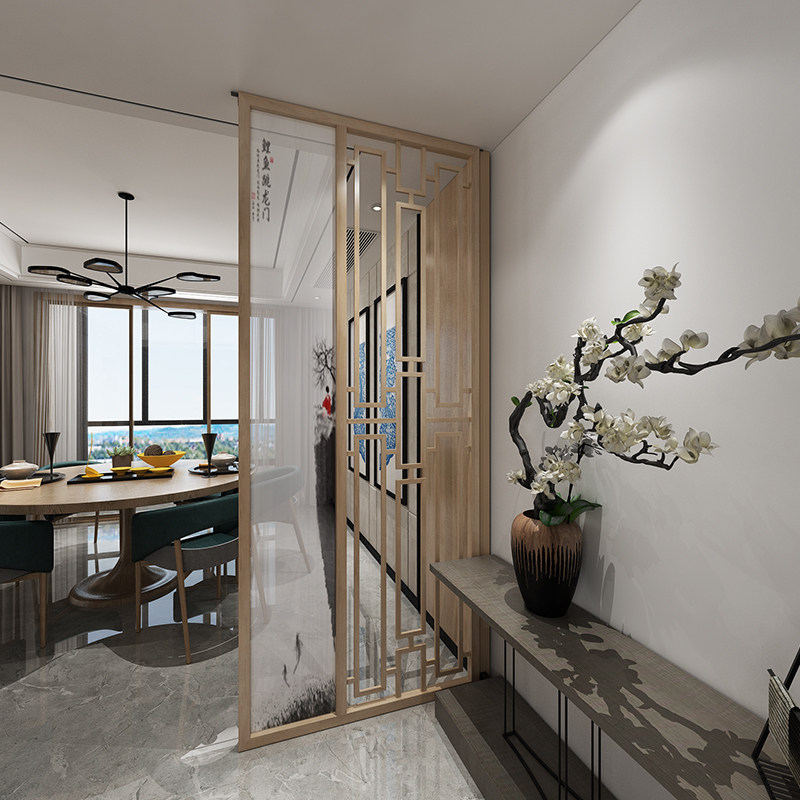 Modern New Chinese solid wood screen partition fence creative living room porch translucent socket style semi-transparent socket