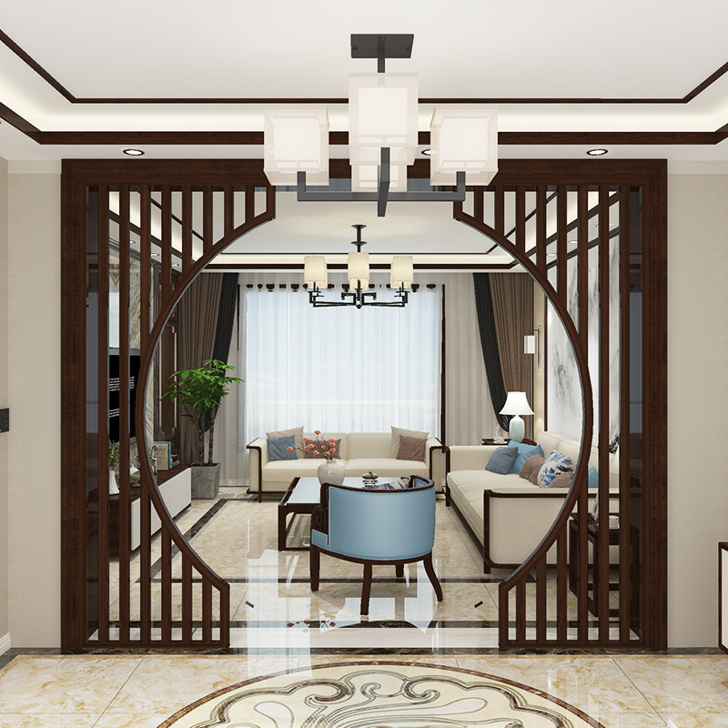 Modern new Chinese style solid wood moon hole door screen living room compartment study bedroom fence entry door against the wall to block the decoration