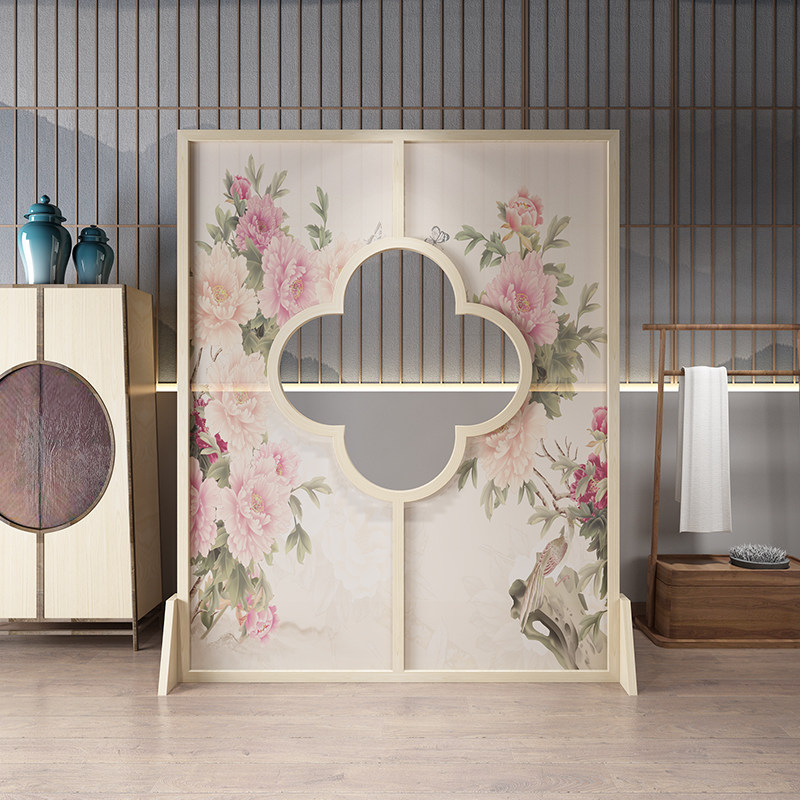 Modern New Chinese Solid Wood Genguan Partition Living Room Bedroom Flower Bird Screen Hotel Tea Social Customisable Removable Seat Screen