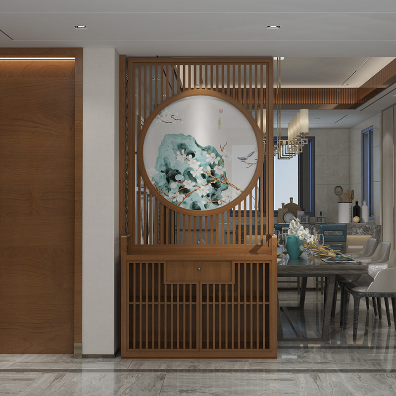 Modern Chinese-style solid wood shoe cabinet storage cabinet screen partition porch living room seat screen foyer porch cabinet mobile customization