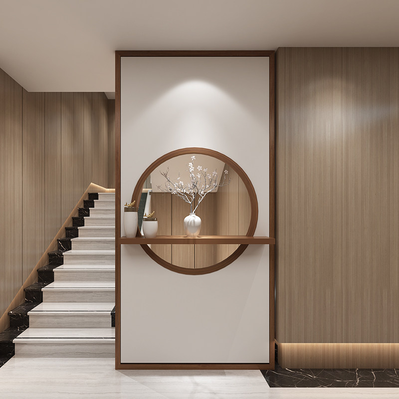 Modern new Chinese style solid wood fabric porch living room partition wall TV background wall round home partition screen