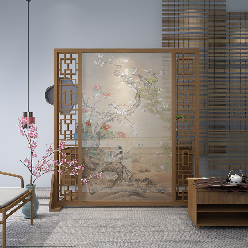 New Chinese style solid wood screen porch living room mobile seat screen partition study bedroom screen hotel custom screen wall