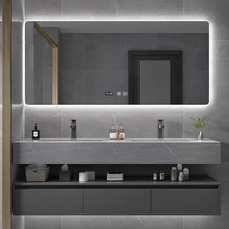 Split slate seamless ceramic basin solid wood bathroom cabinet Corian integrated basin bathroom wash basin cabinet combination