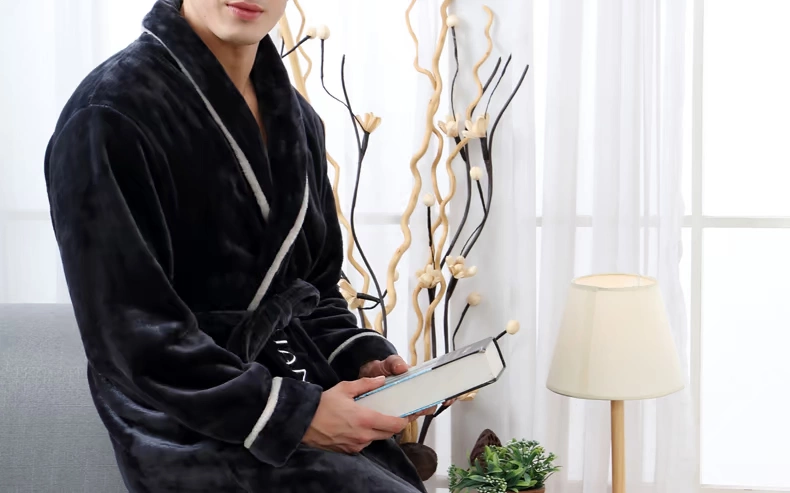 Váy ngủ nam mùa thu đông dày Bộ đồ ngủ hai mặt nhung bố cộng với phân bón để tăng tuổi trung niên chất béo quần áo nhà đồ ngủ lụa